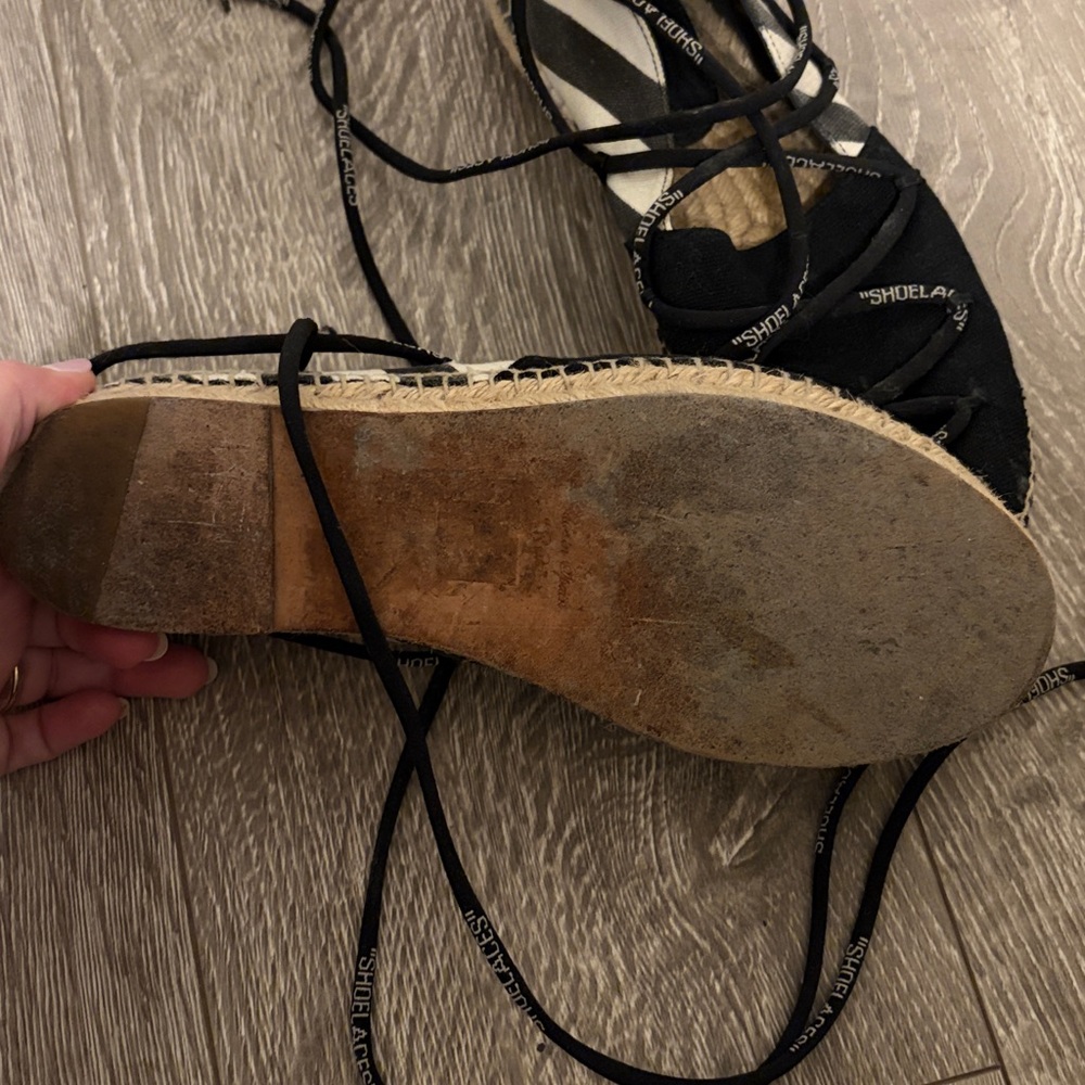 Off-White Lace Up Black Espadrille Flats - Picture 2 of 4